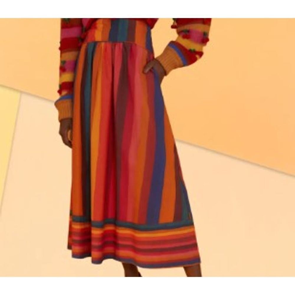 FARM Rio Banana Sky Stripes Organic Cotton Midi Skirt NWT Sz. S